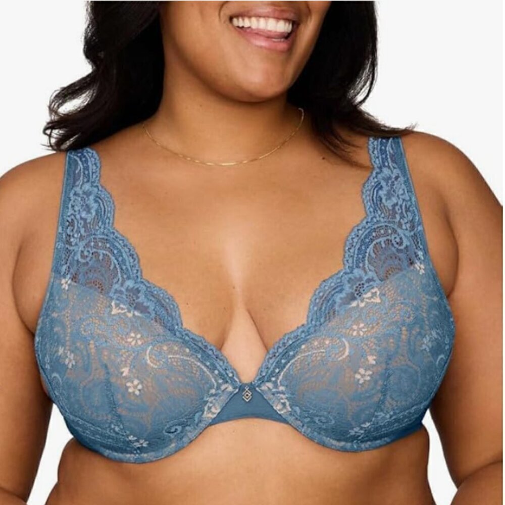 THIRDLOVE (36E) Lace Contour Plunge Wired Bra Azure Color